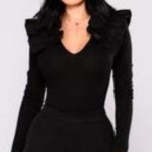 Black bodysuit with ruffled sleeves.  NWOT.